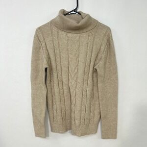 Beige Cable Knit Turtleneck Sweater Cozy‎ Minimalist Quiet Luxury Fall Capsule M